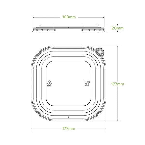 750ml-1,400ml Clear RPET Square Takeaway Lid - Cafe Supply