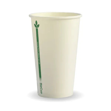 350ml / 12oz (80mm) White Green Line Single Wall BioCup - Cafe Supply