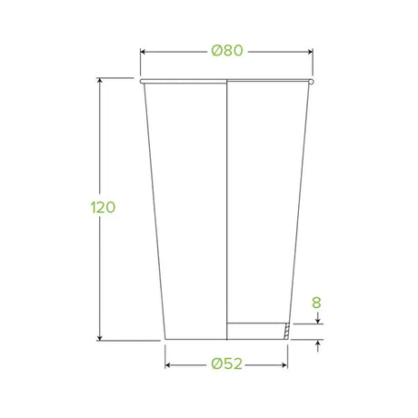 350ml / 12oz (80mm) White Green Line Single Wall BioCup - Cafe Supply