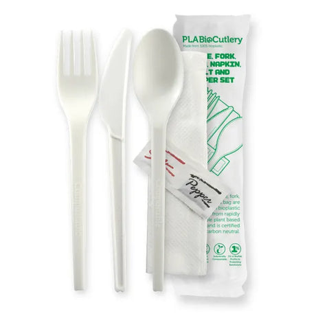 16.5cm / 6.5" PLA Knife, Fork, Spoon, Napkin, Salt & Pepper Set - Cafe Supply