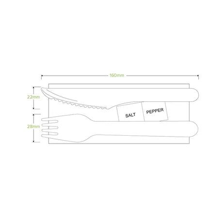 16cm Wood Knife, Fork, Napkin, Salt & Pepper set - Cafe Supply