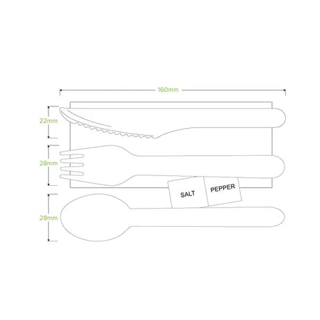 16cm Wood Knife, Fork, Spoon, Napkin, Salt & Pepper set - Cafe Supply