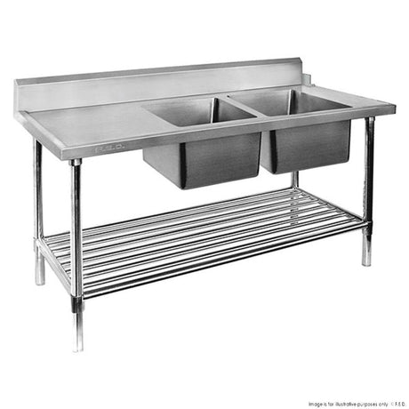 DSBD7-2400R/A Right Inlet Double Sink Dishwasher Bench - Cafe Supply