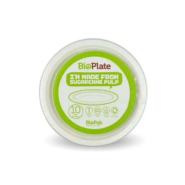 10 Pack - 18cm / 7" White BioPlates in Plastic Sleeves - Cafe Supply
