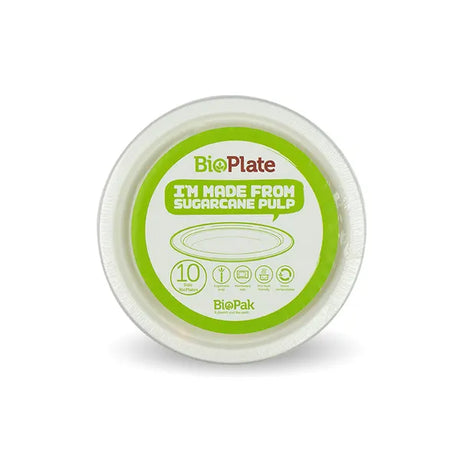 10 Pack - 18cm / 7" White BioPlates in Plastic Sleeves - Cafe Supply