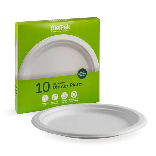 10 Pack - 25cm / 10" White BioPlates - Cafe Supply