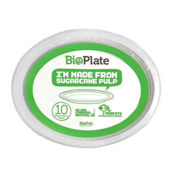 10 Pack - 31cm / 12" White BioPlates in Plastic Sleeves - Cafe Supply