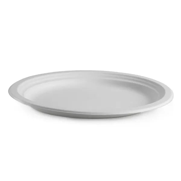 10 Pack - 31cm / 12" White BioPlates in Plastic Sleeves - Cafe Supply