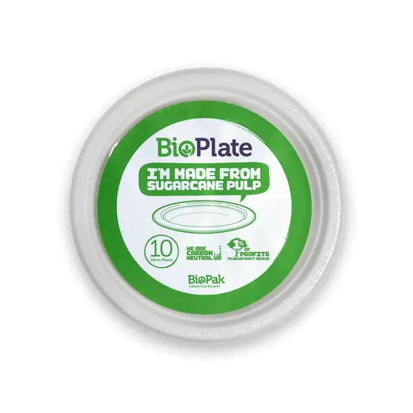 10 Pack - 18cm / 7" White BioPlates in Plastic Sleeves - Cafe Supply