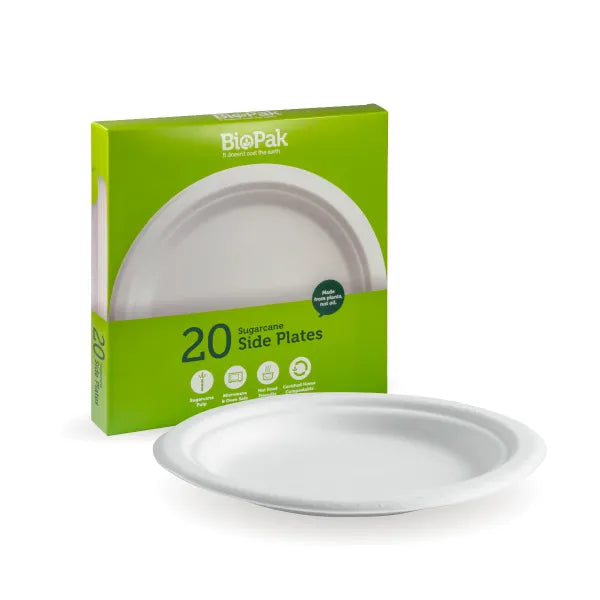 20 Pack - 18cm / 7" White BioPlates - Cafe Supply