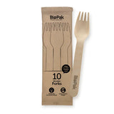10 Pack - 16cm Wooden Fork In Paper Sleeves