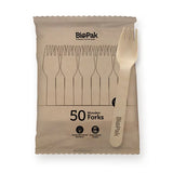 50 Pack - 16cm Wooden Fork In Paper Sleeves - Cafe Supply