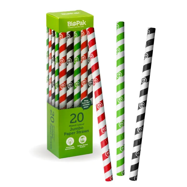 20 Pack - 10mm Mixed Jumbo BioStraws - Cafe Supply
