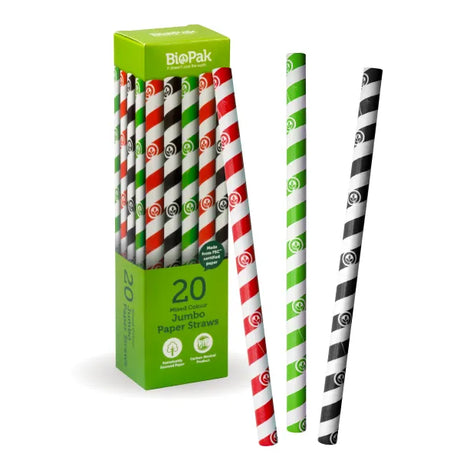 20 Pack - 10mm Mixed Jumbo BioStraws - Cafe Supply