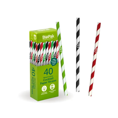 40 Pack - 6mm Mixed Cocktail BioStraws - Cafe Supply