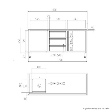 SC-6-1800L-H Cabinet with Left Sink - Cafe Supply