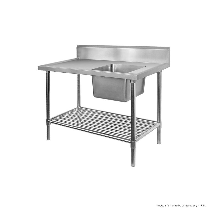 SSB6-2400R/A Single Right Sink Bench with Pot Undershelf - Cafe Supply