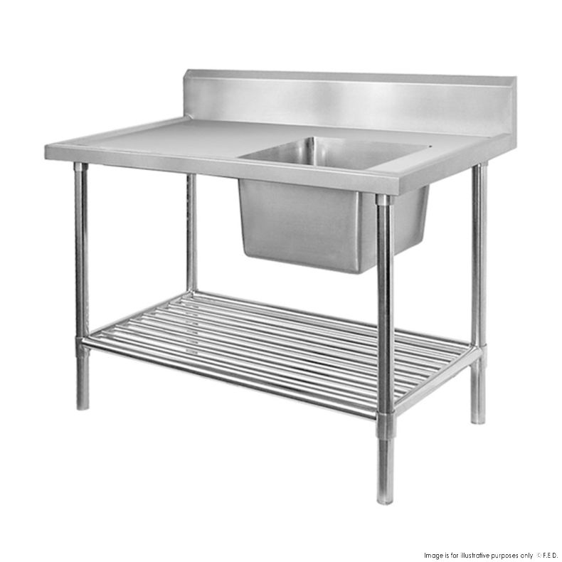 SSB6-2400R/A Single Right Sink Bench with Pot Undershelf - Cafe Supply