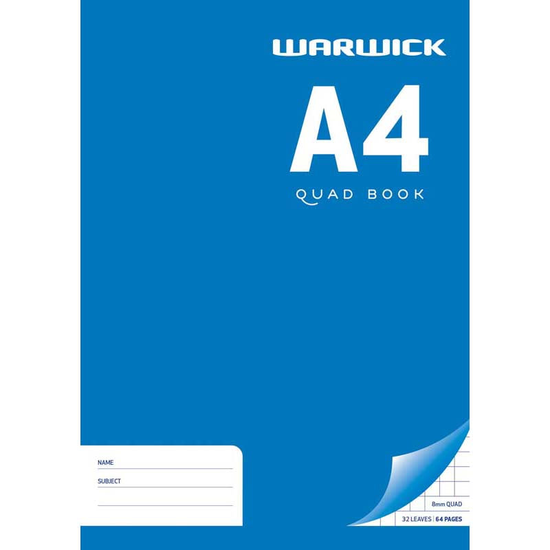 Warwick Exercise Book 32 Leaf A4 Quad 8mm - Cafe Supply