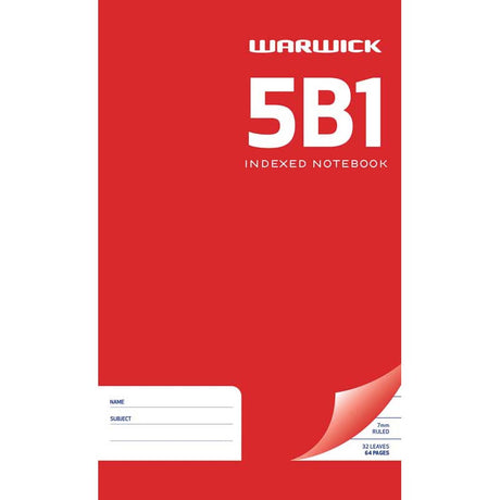 Warwick Notebook 5B1 32 Leaf Indexed Ruled 7mm 165x100mm - Cafe Supply