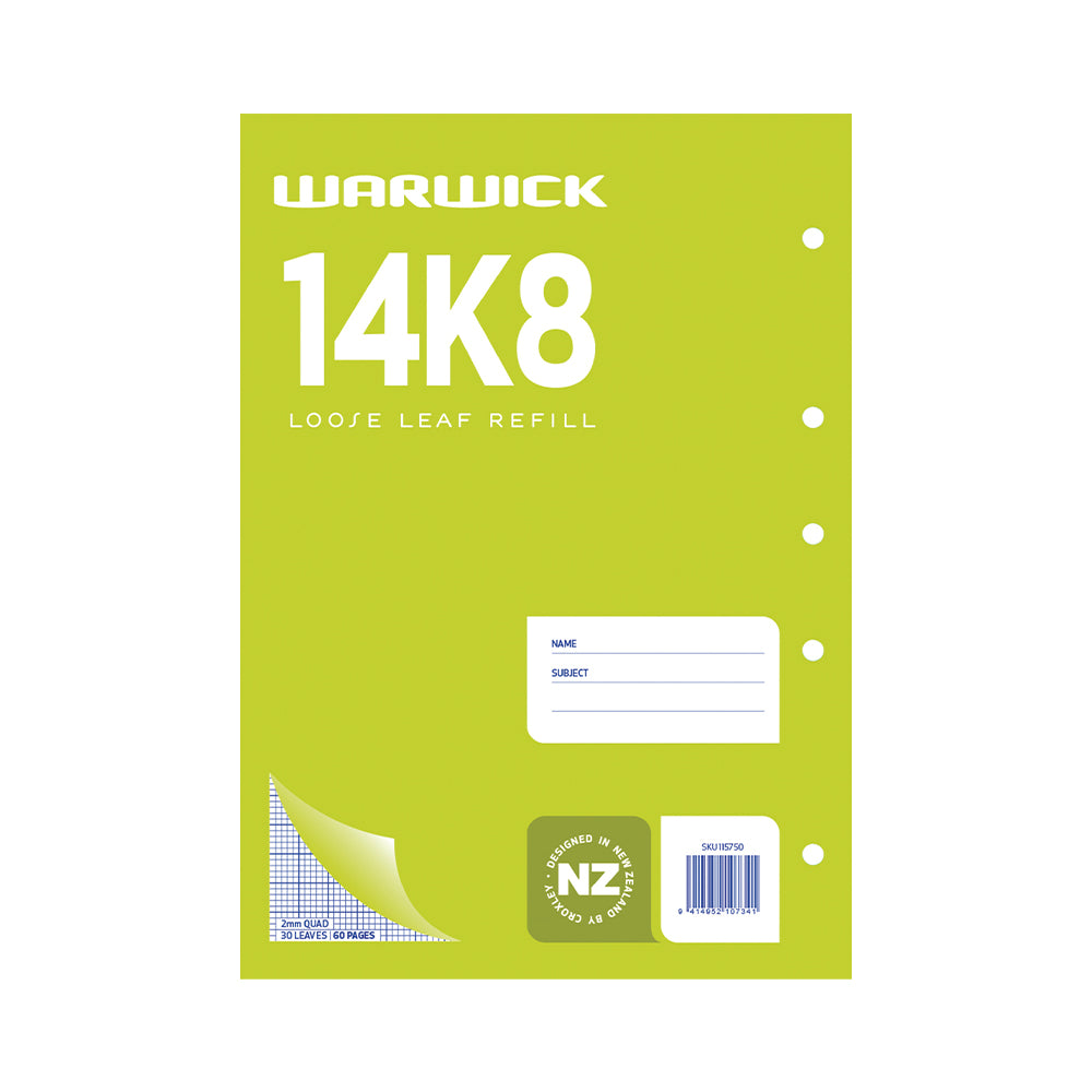 Warwick Refill 14K8 Loose Leaf 30 Leaf A4 2mm Quad - Cafe Supply