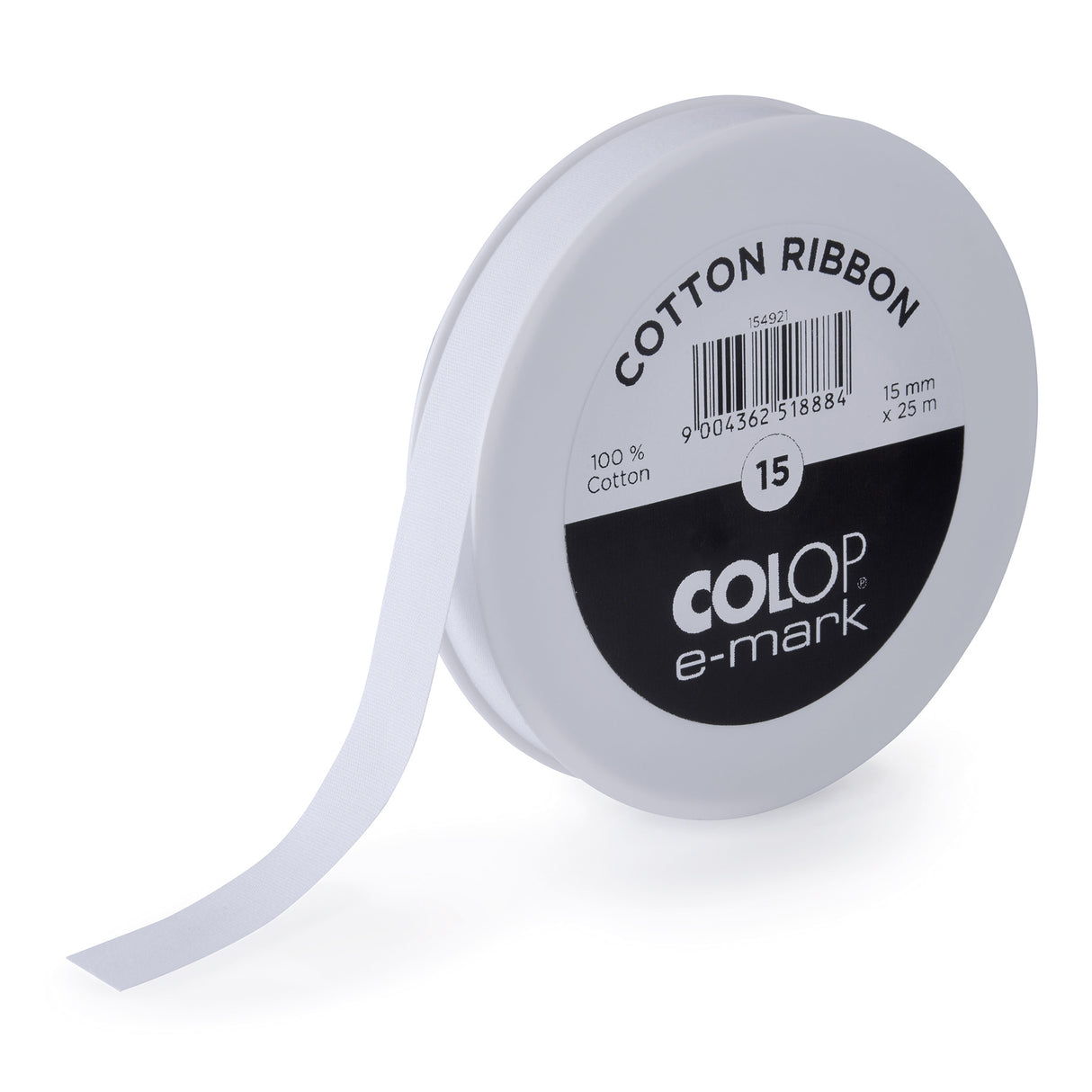 Colop e-mark Ribbon White Cotton 15mm x 25m - Cafe Supply