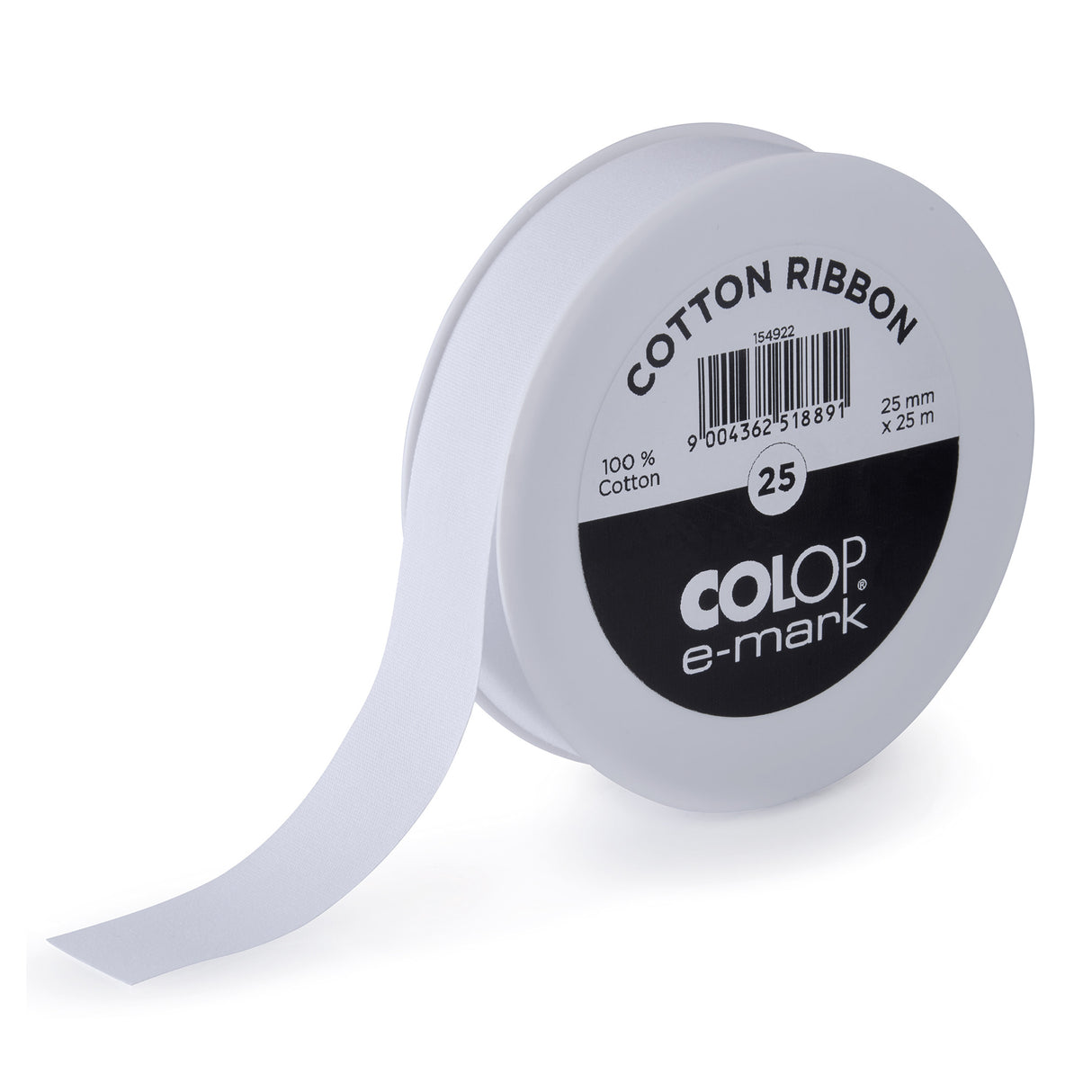 Colop e-mark Ribbon White Cotton 25mm x 25m - Cafe Supply