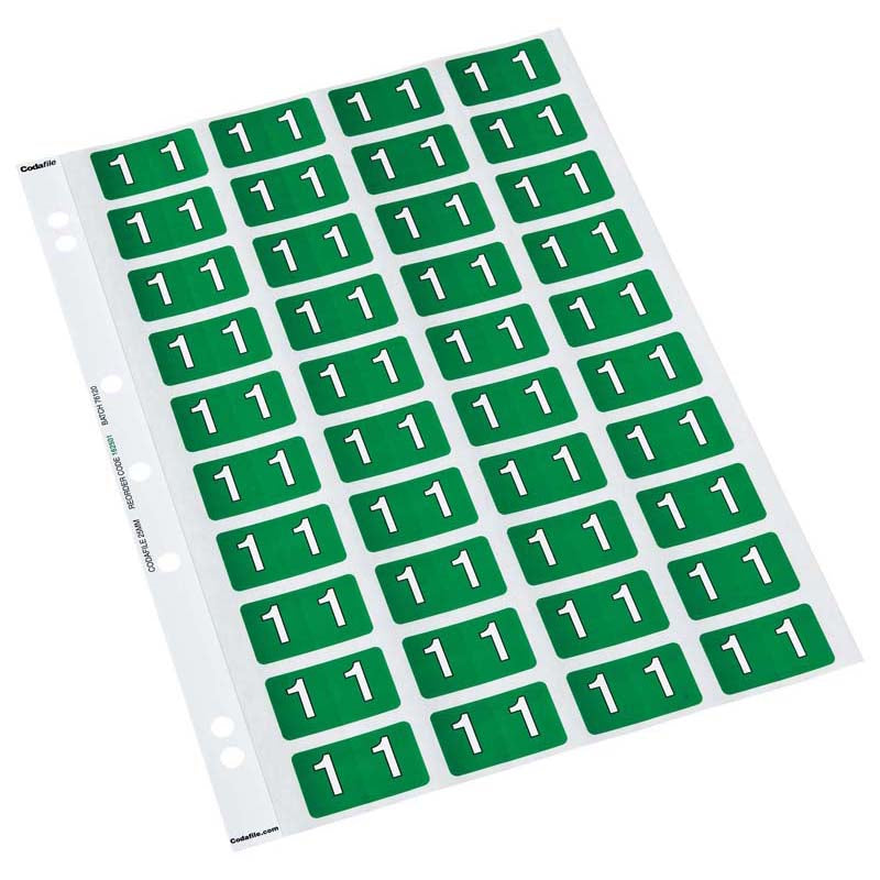 Codafile Label Numeric 1 25mm Pack 5 Sheets - Cafe Supply