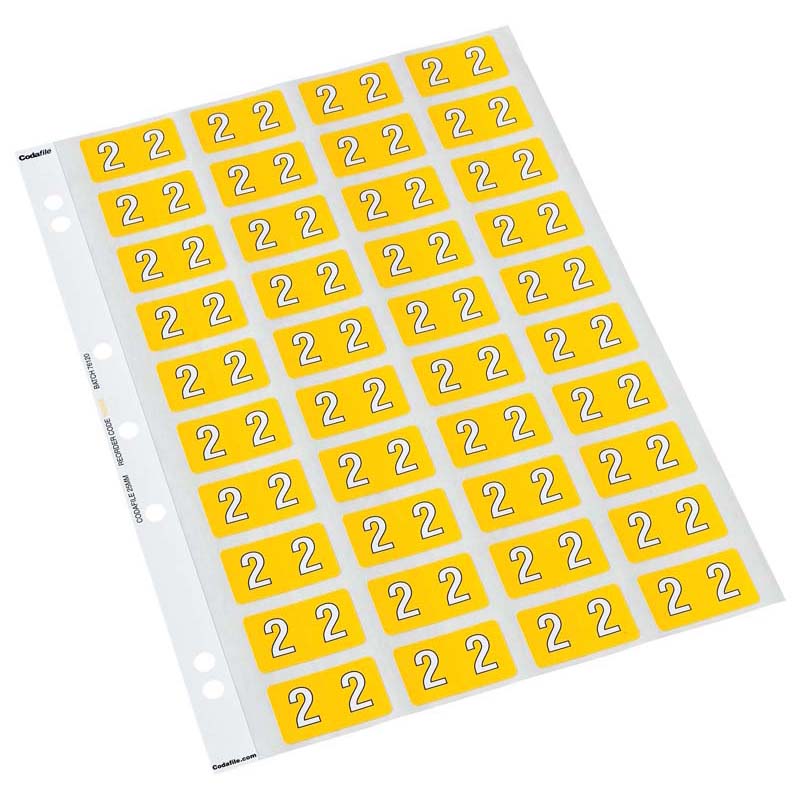 Codafile Label Numeric 2 25mm Pack 5 Sheets - Cafe Supply