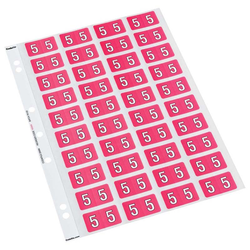 Codafile Label Numeric 5 25mm Pack 5 Sheets - Cafe Supply
