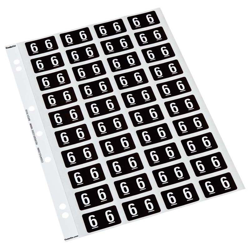 Codafile Label Numeric 6 25mm Pack 5 Sheets - Cafe Supply