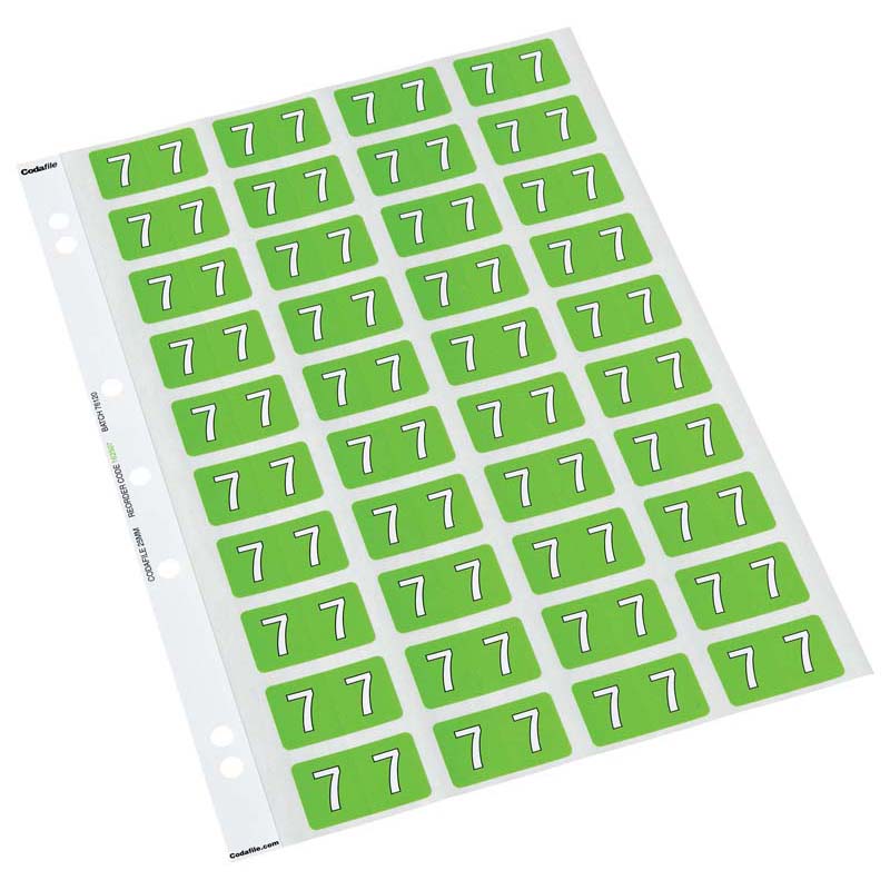 Codafile Label Numeric 7 25mm Pack 5 Sheets - Cafe Supply