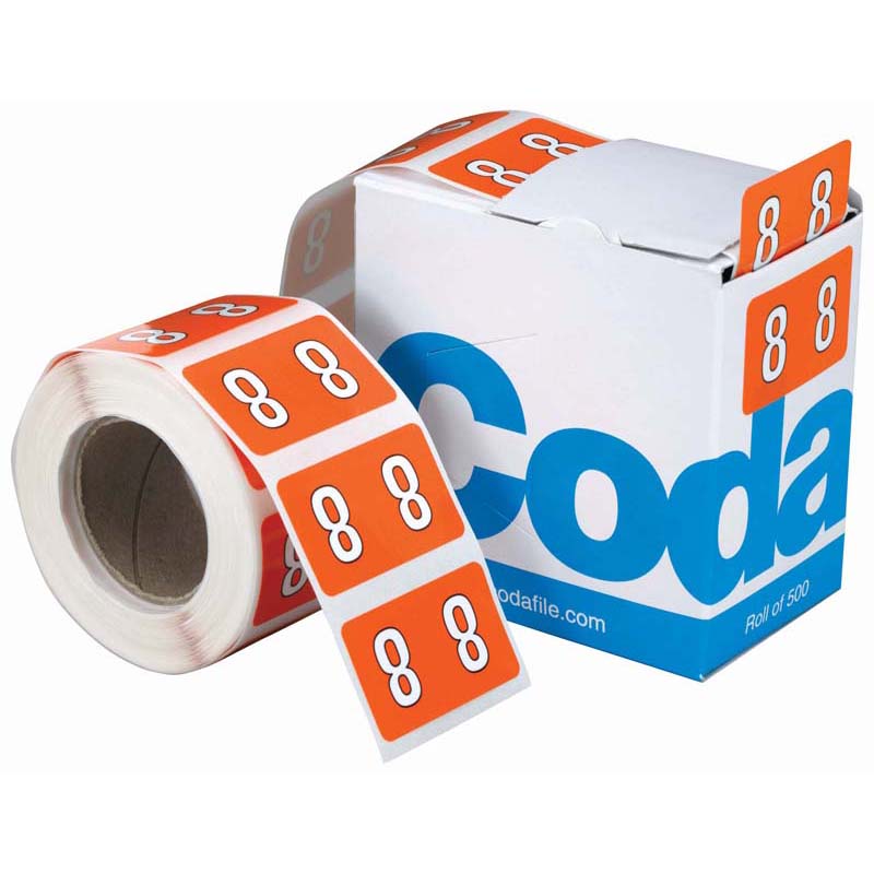 Codafile Label Numeric 8 25mm Roll 500 - Cafe Supply