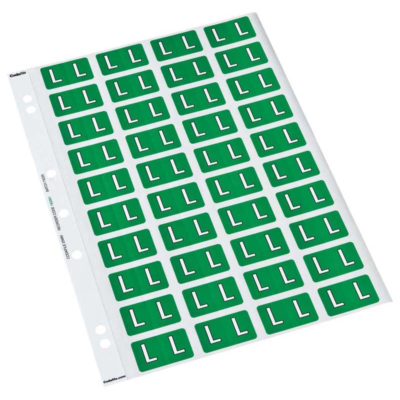 Codafile Label Alpha L 25mm Pack 5 Sheets - Cafe Supply