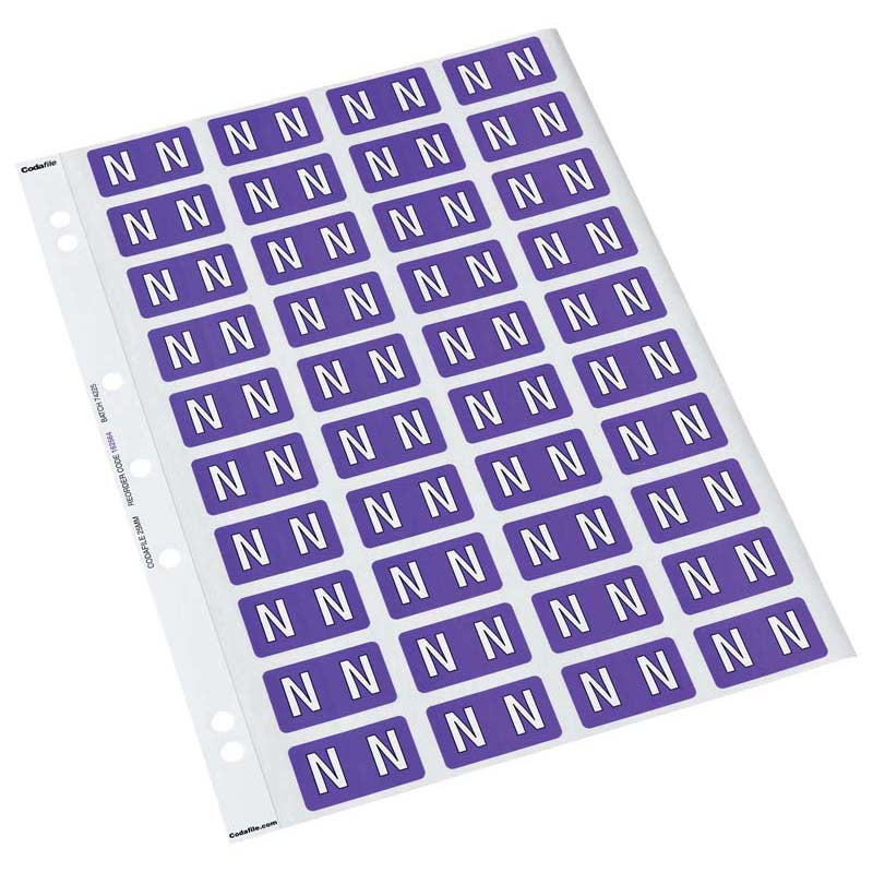 Codafile Label Alpha N 25mm Pack 5 Sheets - Cafe Supply