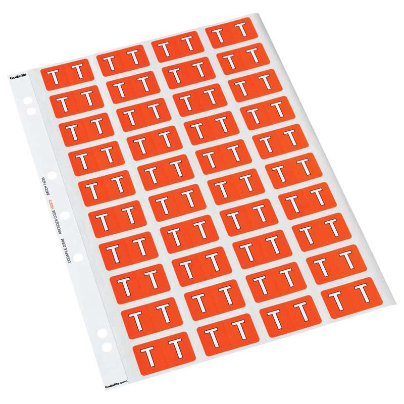 Codafile Label Alpha T 25mm Pack 5 Sheets - Cafe Supply