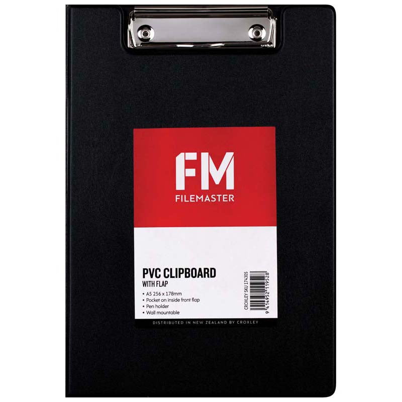 FM Clipboard Black With Flap A5 - Cafe Supply