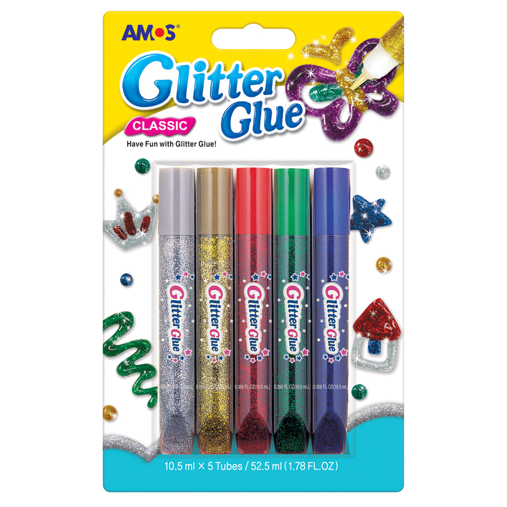 Amos Glitter Glue Classic Colours Pack 5 - Cafe Supply