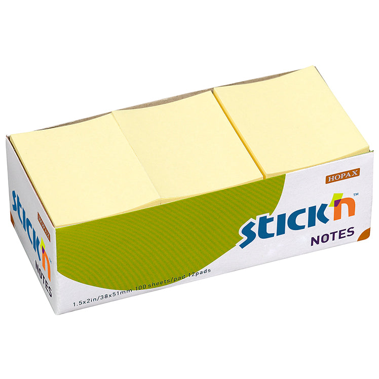 Stick'n Note Yellow 38x50mm 100 Sheet Pad Pack 12 - Cafe Supply