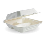 20X22X8CM / 7.8X8X3" 3-COMPARTMENT WHITE BIOCANE CLAMSHELL - Cafe Supply
