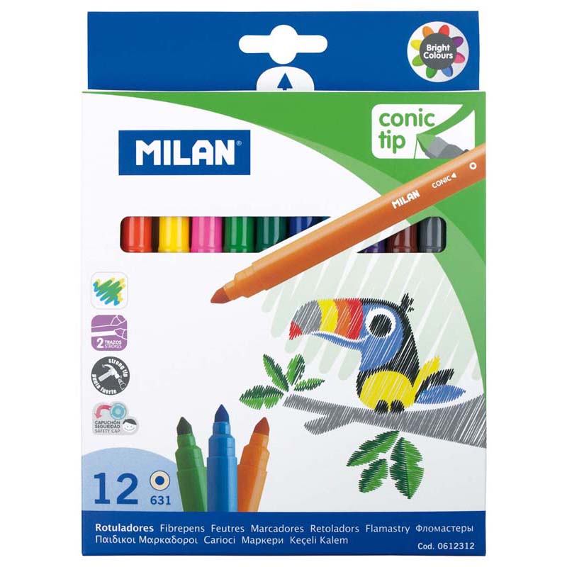 Milan Markers Conic Tip Pack 12 Assorted Colours - Cafe Supply