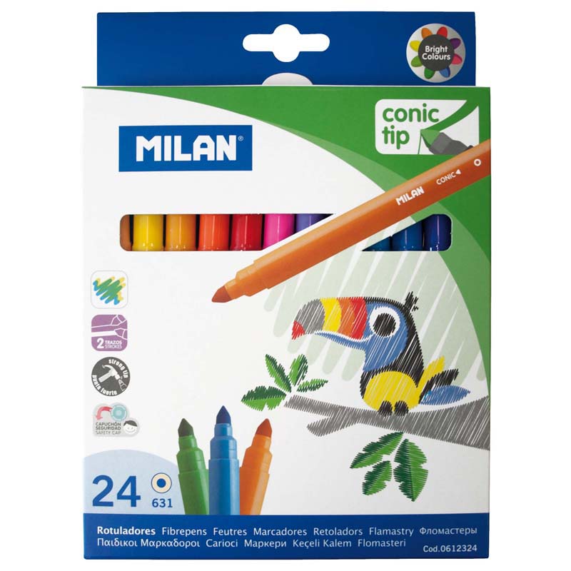 Milan Markers Conic Tip Pack 24 Assorted Colours - Cafe Supply