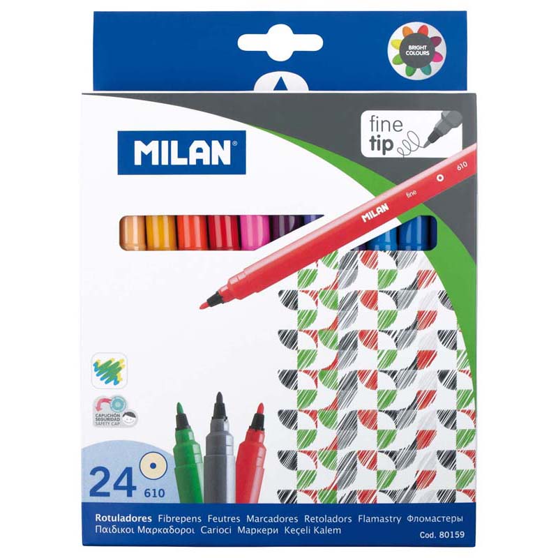Milan Markers Fine Tip Pack 24 Assorted Colours - Cafe Supply