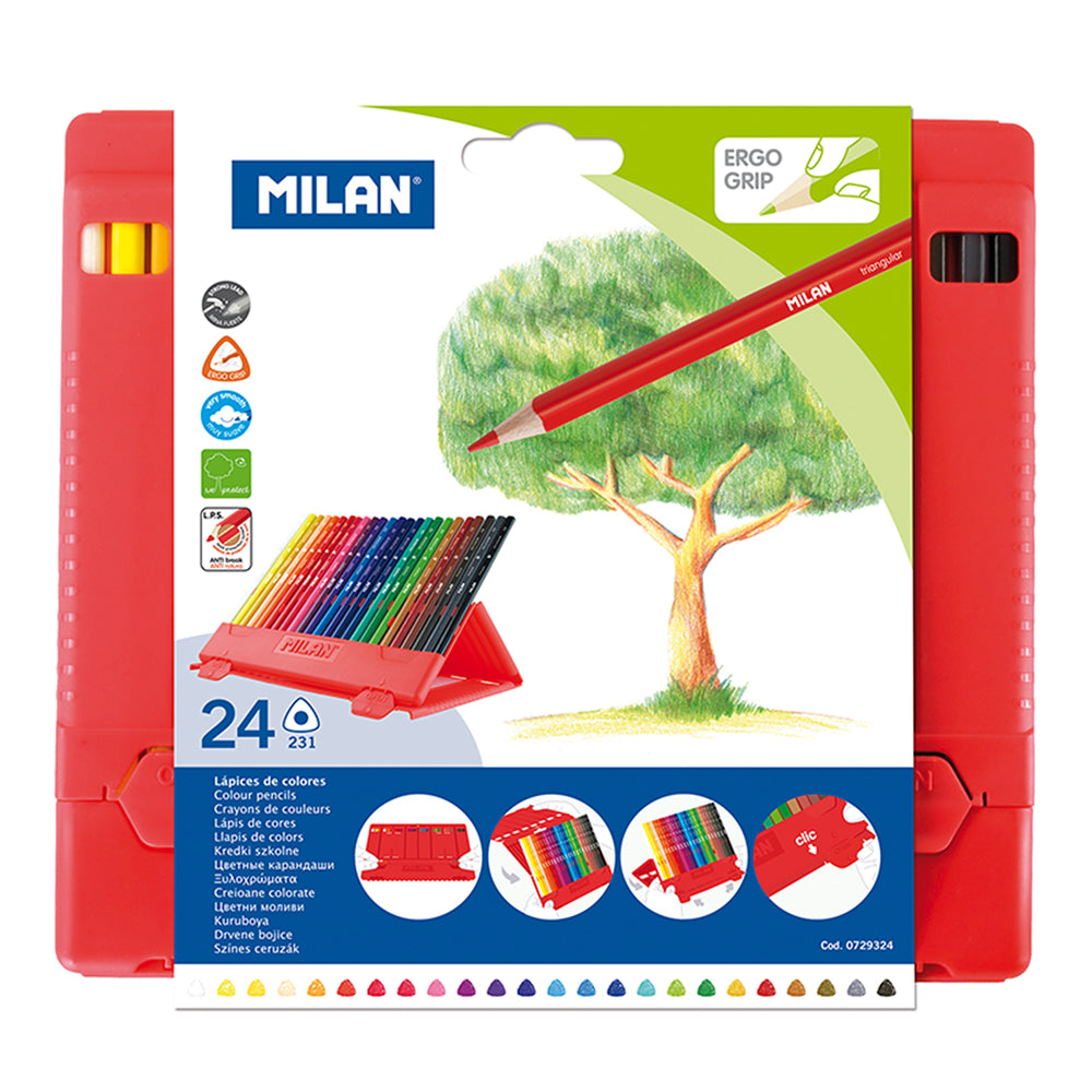 Milan Flexibox Coloured Pencils Triangular Pack 24 Assorted Colours - Cafe Supply