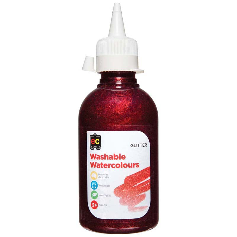 EC Paint Washable Watercolours Glitter 250ml Red - Cafe Supply