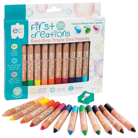 EC First Creations Easi-Grip Triple One Wooden Pencils Pack 12 - Cafe Supply