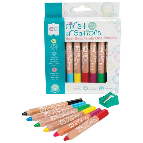 EC First Creations Easi-Grip Triple One Wooden Pencils Pack 6 - Cafe Supply