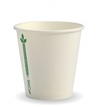 230ML / 6OZ (80MM) WHITE GREEN LINE SINGLE WALL BIOCUP - Cafe Supply