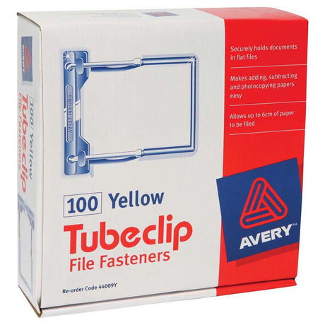 Avery Clip File Fastener Yellow 100 Pack - Cafe Supply