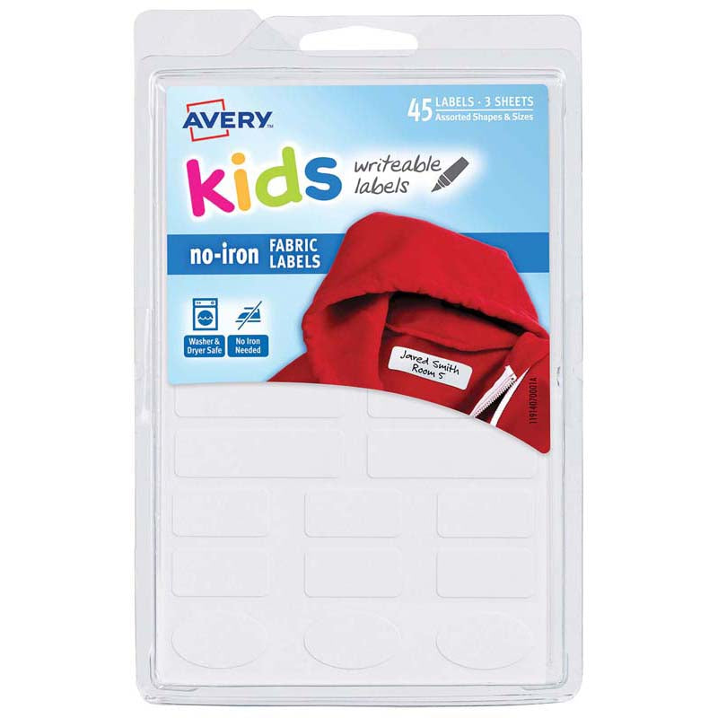 Avery Label Kids No-Iron Fabric Assorted Shape And Size 15up 3 Sheets - Cafe Supply